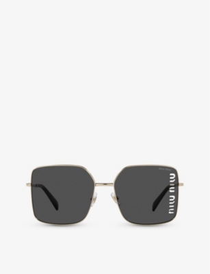 Miu Miu Womens Gold Mu51ys Square-frame Metal Sunglasses