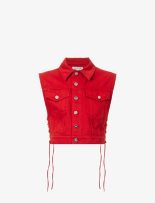 Alaïa Panelled Self-tie Denim Vest In Rouge Alaia