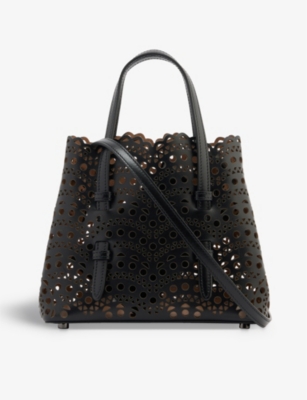 Alaïa Alaia Noir Mina Laser-cut Leather Top-handle Bag In Noir