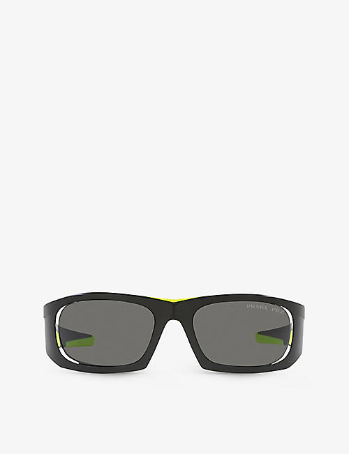 PRADA LINEA ROSSA: 8056597766319 wraparound-frame acetate sunglasses