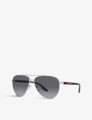 Shop Prada Linea Rossa Women's Silver Ps 50ys Aviator Metal Sunglasses In Metallic