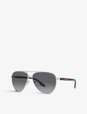 Prada Linea Rossa Womens Silver Ps 50ys Aviator Metal Sunglasses In Metallic