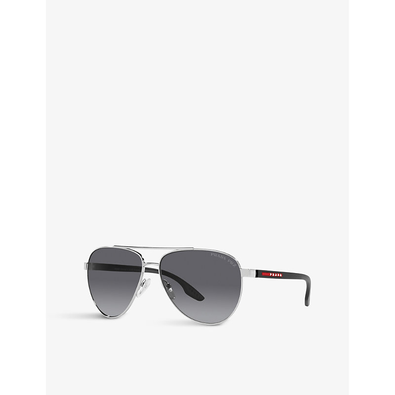 Shop Prada Linea Rossa Women's Silver Ps 50ys Aviator Metal Sunglasses In Metallic