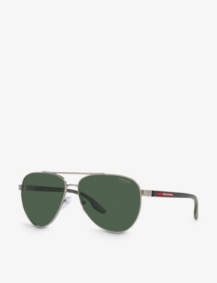 PRADA WOMENS GREY PS 52YS PILOT-FRAME METAL SUNGLASSES 62748538