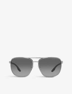 Prada Linea Rossa Womens Grey Ps 50ys Aviator Metal Sunglasses
