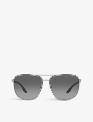 Prada Linea Rossa Womens Grey Ps 50ys Aviator Metal Sunglasses In Grey