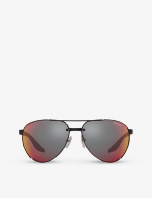 Prada Linea Rossa Mens Black Ps 51ys Linea Rossa Pilot-frame Metal Sunglasses