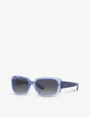 Shop Ray Ban Ray-ban Womens Blue Rb4389 Rectangle-frame Propionate Sunglasses