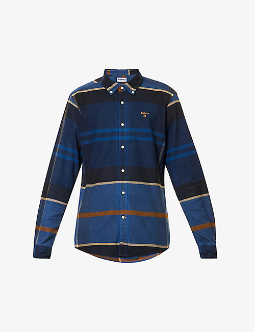 BARBOUR: Iceloch brand-embroidered plaid-pattern cotton shirt