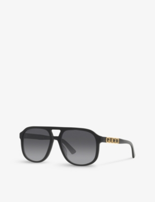 Shop Gucci Womens  Gc001933 Logo-embellished Pilot-frame Acetate Sunglasses In Black