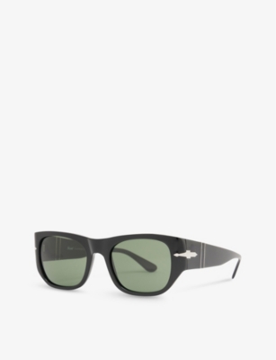 Shop Persol Women's Black Po3308s Rectangular-frame Brand-plaque Acetate Sunglasses
