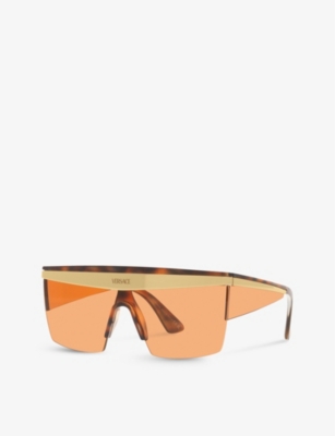 Shop Versace Women's Brown Ve2254 Tortoiseshell Shield-frame Metal Sunglasses