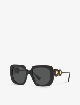 Shop Versace Women's Black Ve4434 Logo-embellished Square-frame Acetate Sunglasses