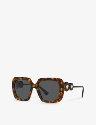Shop Versace Women's Brown Ve4434 Logo-embellished Square-frame Tortoiseshell Acetate Sunglasses