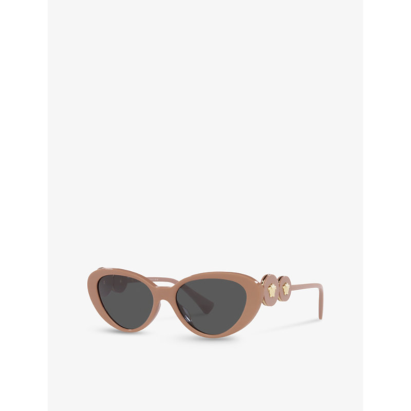 Shop Versace Women's Brown Ve4433u Cat-eye Medallion-embellished Acetate Sunglasses