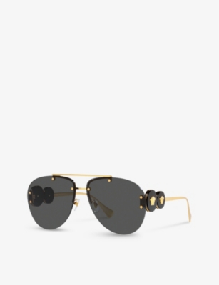 Shop Versace Women's Gold Ve2250 Pilot-frame Medallion-embellished Metal Sunglasses