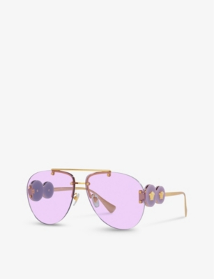 Shop Versace Womens Gold Ve2250 Pilot-frame Medallion-embellished Metal Sunglasses