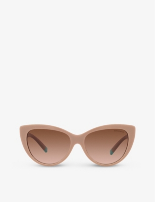 Shop Tiffany & Co Tf4196 Cat-eye Brand-embellished Acetate Sunglasses In Brown