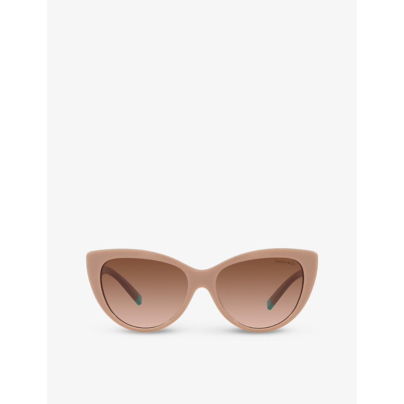 Shop Tiffany & Co Tf4196 Cat-eye Brand-embellished Acetate Sunglasses In Brown