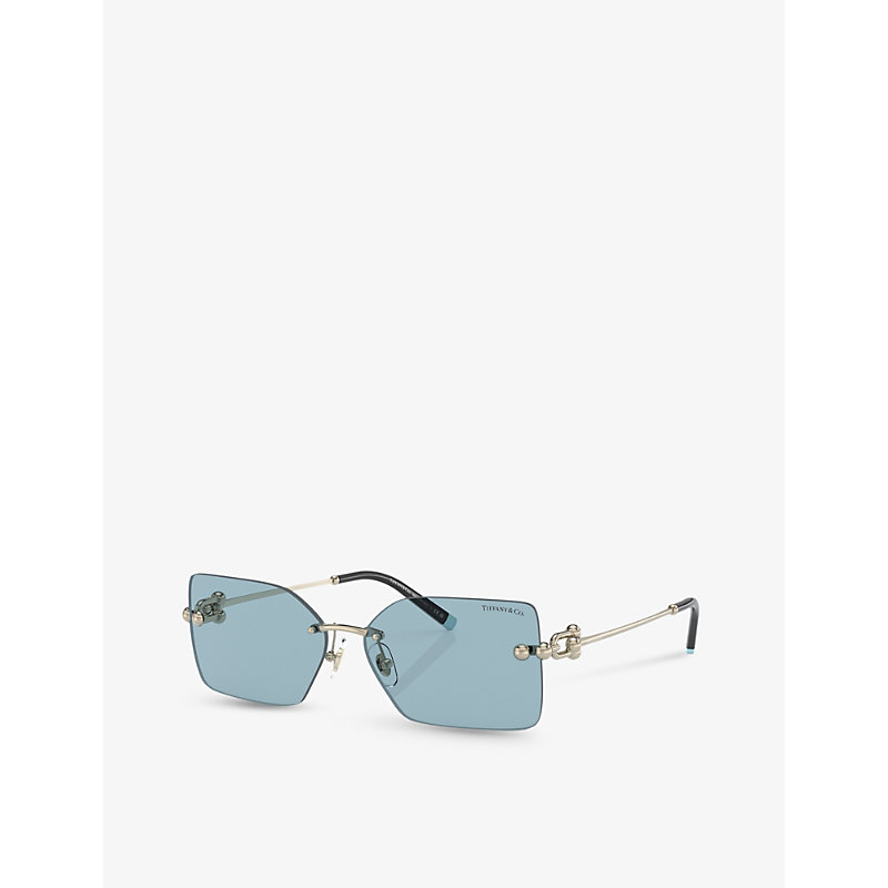 Shop Tiffany & Co Tf3088 Rectangle-frame Acetate And Metal Sunglasses In Gold