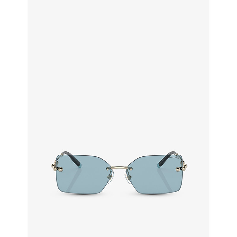 Shop Tiffany & Co Tf3088 Rectangle-frame Acetate And Metal Sunglasses In Gold