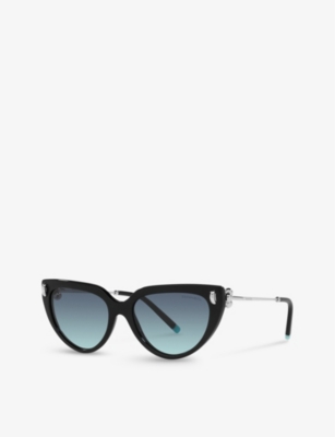 Shop Tiffany & Co Tf4195 Cat-eye Brand-embellished Acetate And Metal Sunglasses In Black