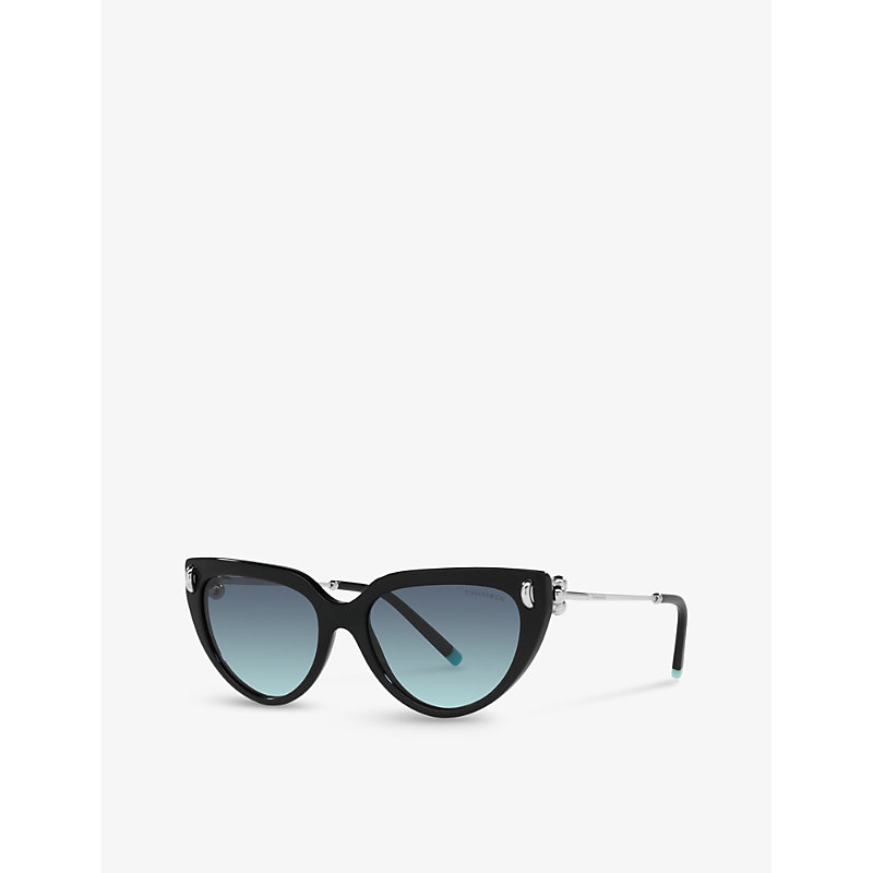 Shop Tiffany & Co Tf4195 Cat-eye Brand-embellished Acetate And Metal Sunglasses In Black