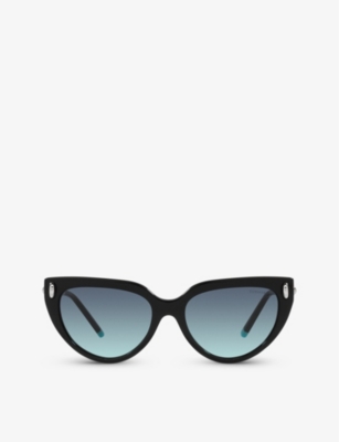 Tiffany & Co Tf4195 Cat-eye Brand-embellished Acetate And Metal Sunglasses In Black
