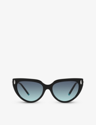 Shop Tiffany & Co Tf4195 Cat-eye Brand-embellished Acetate And Metal Sunglasses In Black