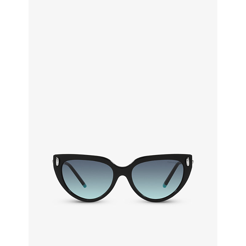 Shop Tiffany & Co Tf4195 Cat-eye Brand-embellished Acetate And Metal Sunglasses In Black