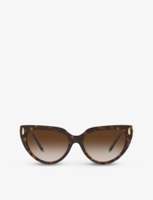 Shop Tiffany & Co Tf4195 Cat-eye Brand-embellished Tortoiseshell Acetate And Metal Sunglasses In Brown