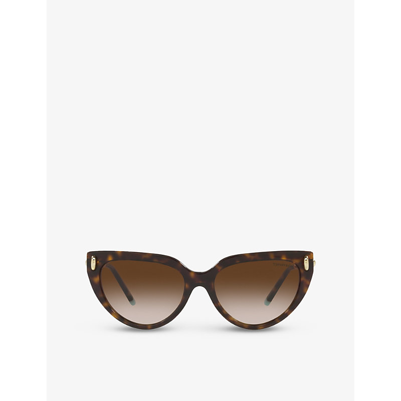 Shop Tiffany & Co Tf4195 Cat-eye Brand-embellished Tortoiseshell Acetate And Metal Sunglasses In Brown