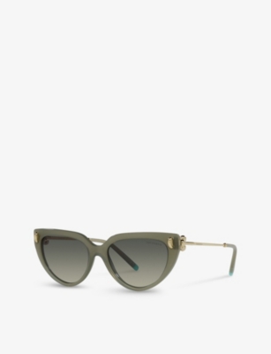 Shop Tiffany & Co Tf4195 Cat-eye Brand-embellished Acetate And Metal Sunglasses In Green