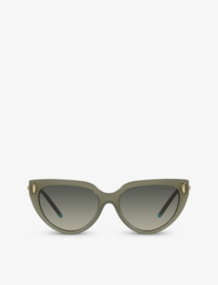 Shop Tiffany & Co Tf4195 Cat-eye Brand-embellished Acetate And Metal Sunglasses In Green