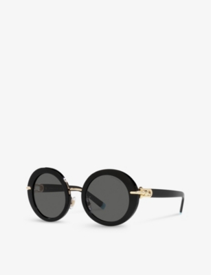 Shop Tiffany & Co Tf4201 Round-frame Acetate And Metal Sunglasses In Black