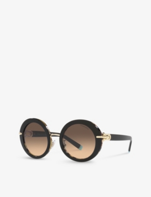 Shop Tiffany & Co Tf4201 Round-frame Acetate And Metal Sunglasses In Black