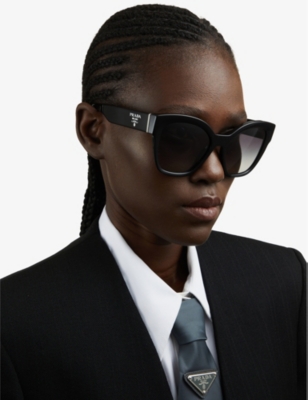 PRADA WOMENS BLACK PR 17ZS SQUARE-FRAME LOGO-EMBELLISHED ACETATE SUNGLASSES