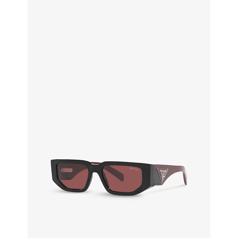 Shop Prada Women's Red Pr 09zs Rectangle-frame Acetate Sunglasses
