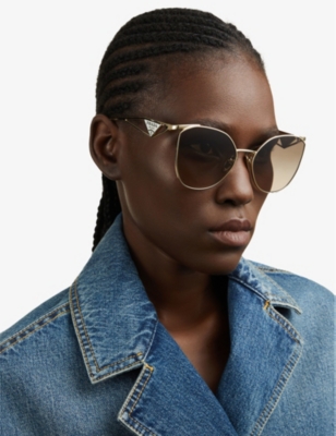 Shop Prada Women's Gold Pr 50zs Cat-eye Metal Sunglasses