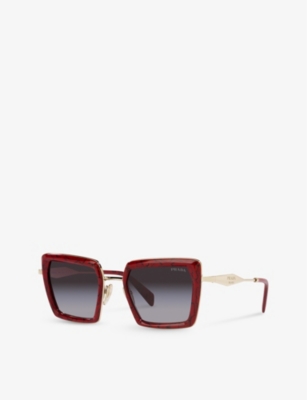 Shop Prada Women's Red Pr 55zs Pillow-frame Marble-effect Steel Sunglasses