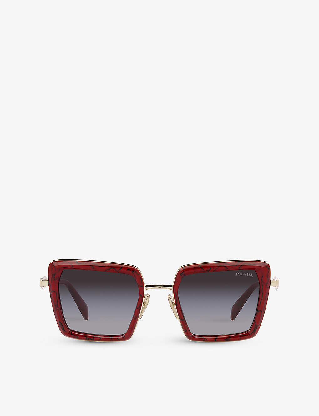 Prada Womens Red Pr 55zs Pillow-frame Marble-effect Steel Sunglasses