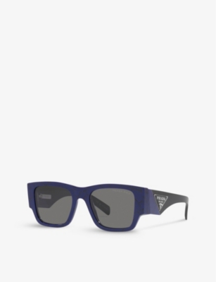 Shop Prada Women's Blue 0pr 10zs Rectangular-frame Acetate Sunglasses
