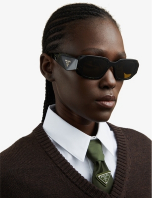 Shop Prada Women's Black Pr 17ws Rectangle-frame Acetate Sunglasses