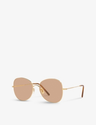 Shop Oliver Peoples Womens Ov1313 Eliane Aviator-frame Metal Sunglasses Gold