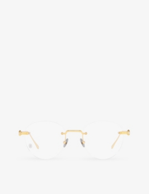 Cartier Mens Gold Ct0342o Oval-frame Metal Glasses