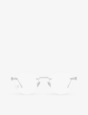 Cartier Mens Silver Ct0342o Oval-frame Metal Glasses