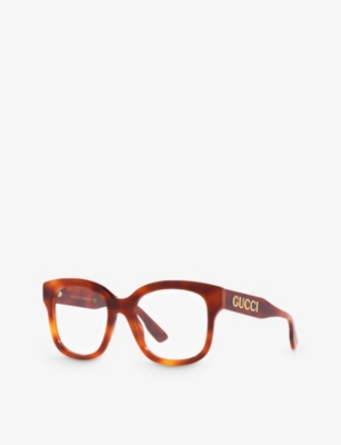 Shop Gucci Womens Brown Gg0018o Acetate Rectangle Glasses