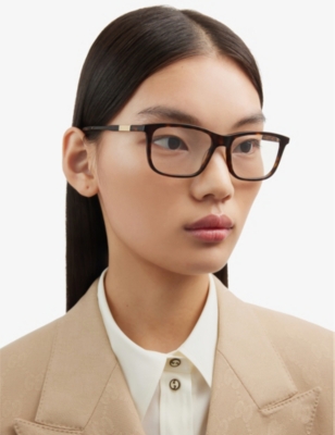 Shop Gucci Women's Brown Gg1159o Rectangle Acetate Glasses
