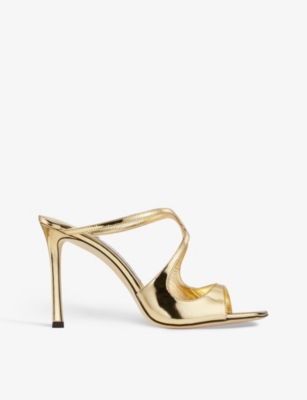 Shop Jimmy Choo Womens Anise 95 Liquid-gold Leather Heeled Sandals