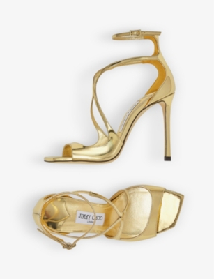 Shop Jimmy Choo Azia 110 Liquid-metal Leather Heeled Sandals In Gold